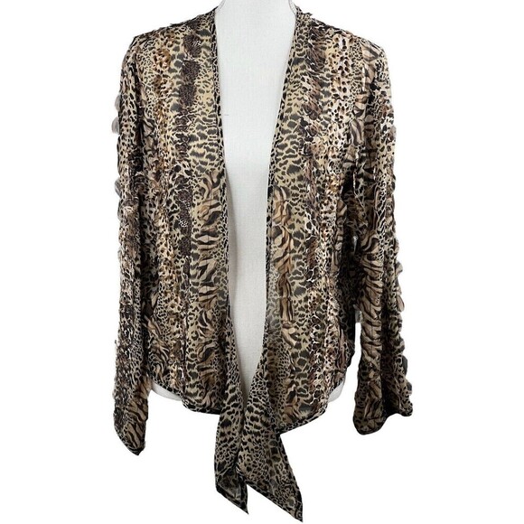 Chico's Front Tie Top 100% Silk Leopard Print Semi-sheer Lightweight Sz 1 (US S) - Picture 1 of 12